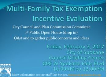 Feb 3 Open House re multi-family tax exemption incentive evaluation 