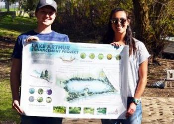 GU Students Install Floating Wetlands in Lake Arthur as Part of Earth Week