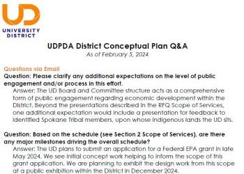 UDPDA District Conceptual Plan Q&A Feb 5