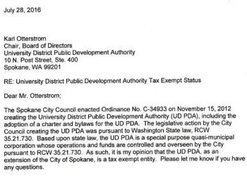 City of Spokane re UDPDA Tax Exempt Status