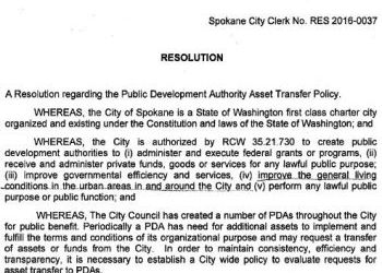 City of Spokane Resolution regarding Public Development Authority Asset Transfer Policy - RES 2016-0037
