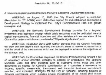City Resolution re amendments to the City's Economic Dev Strategy including projects of citywide significance - RES 2015-0101