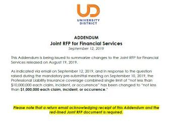 Addendum to UDDA/UDPDA Joint Financial Services RFP