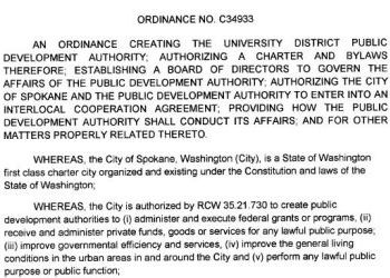 City of Spokane Ordinance No C-34933 creating the University District Public Development Authority